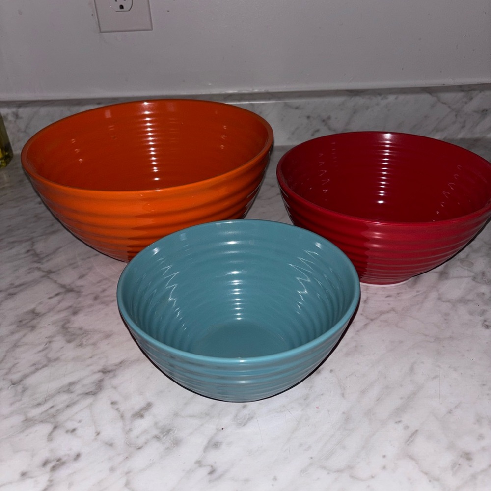 The Pioneer Woman Orange, Red, and Blue Mixing Bowls